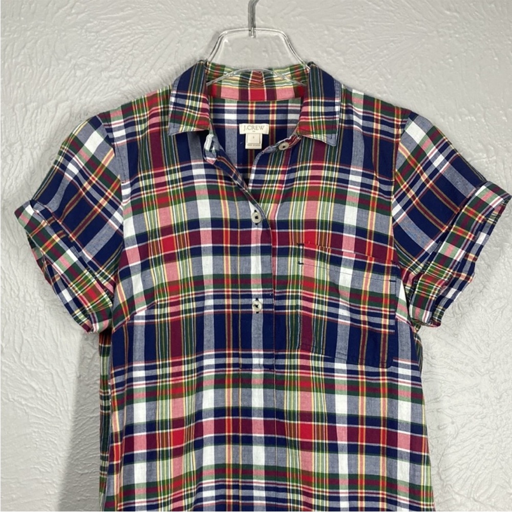 J. Crew Red White Blue Green Plaid Short Sleeve Dress Women's Size Small - Picture 4 of 7